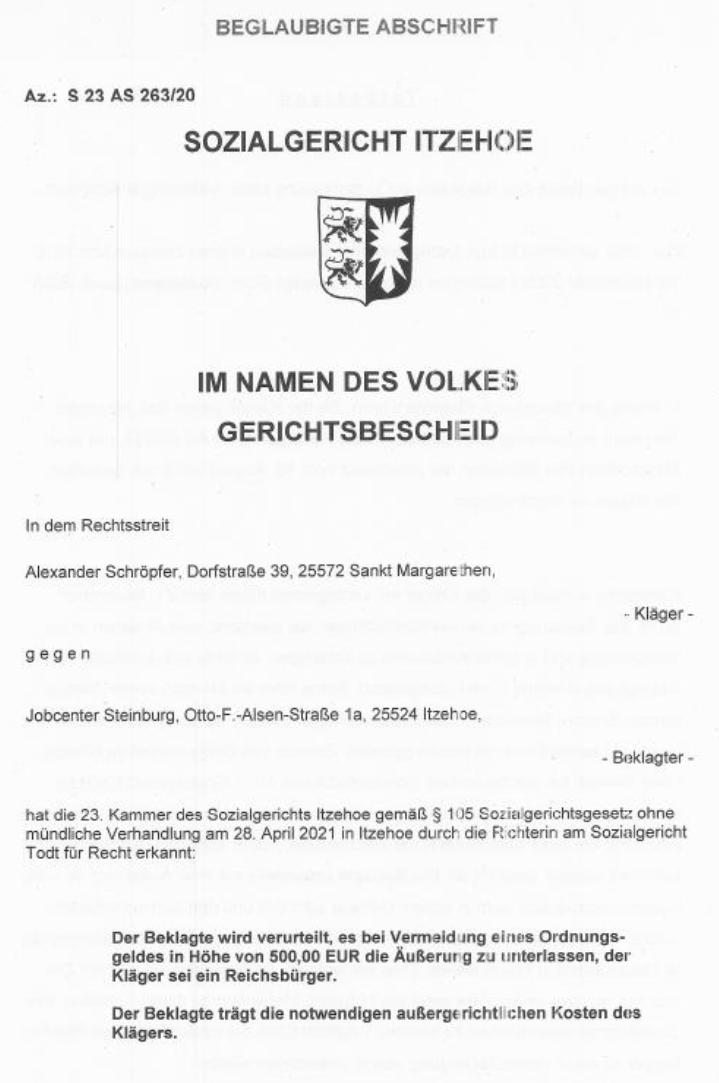 Gerichtliche Rehabilitation: Stigmatisierung als Reichsbürger rechtswidrig 2 Rehabilitation