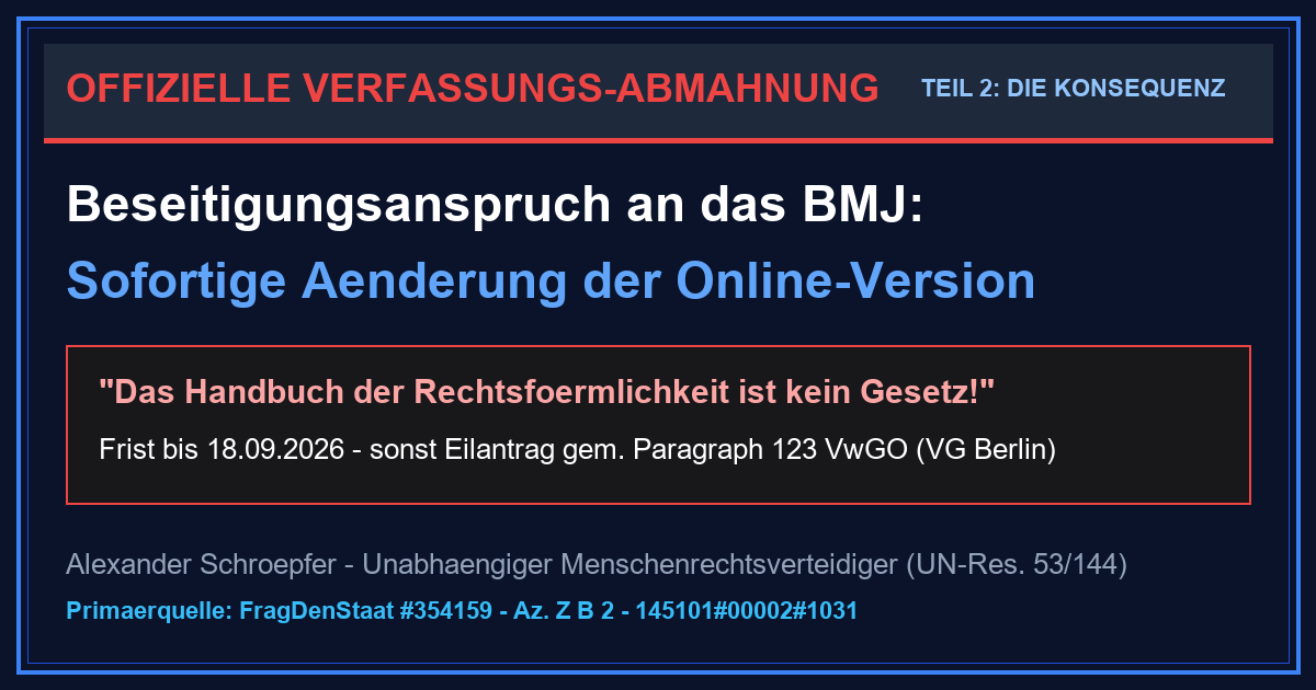 Handbuch der Rechtsförmlichkeit: Abmahnung an BMJ zur Online-Änderung 3 Handbuch der Rechtsförmlichkeit: Abmahnung an BMJ zur Online-Änderung