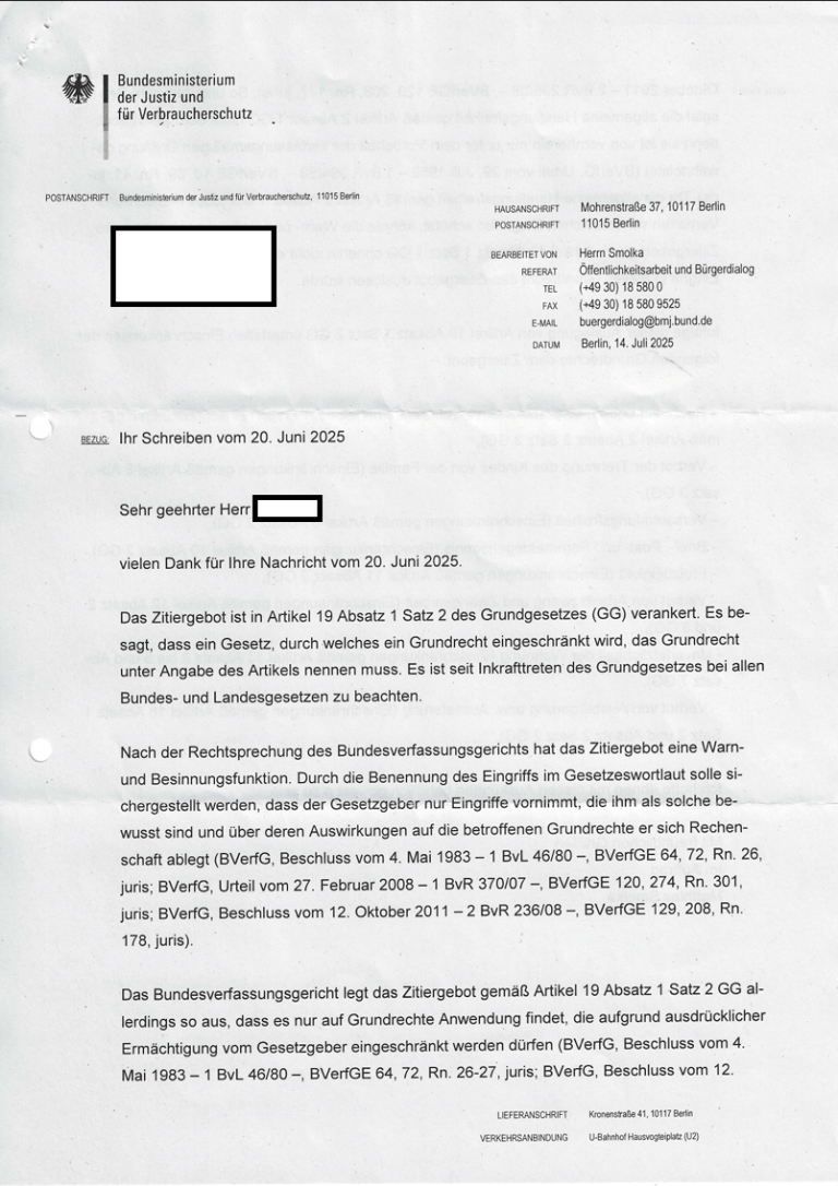 Zitiergebot bei Kindestrennung: Amtliches BMJ-Dokument entlarvt staatliche Willkür